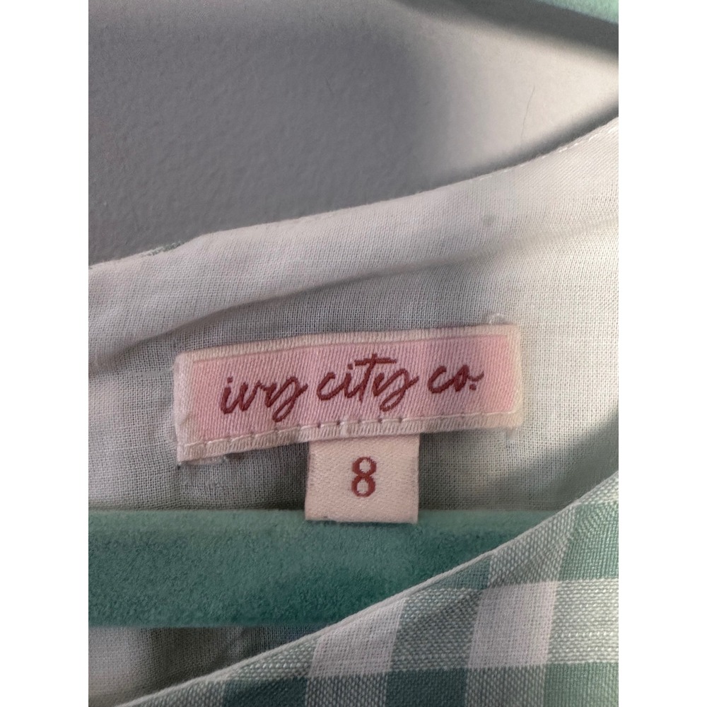 Ivy City Co Girls Gingham Ruffle Dress Size 8 Green White Check‎ Flutter Sleeve - Picture 3 of 5